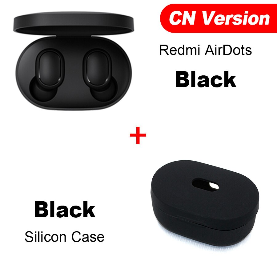 Original Xiaomi Redmi Airdots Xiaomi TWS Wireless Earphone Handsfree Voice Control Bluetooth 5.0 Noise Reduction Tap Control: CN N Black Case