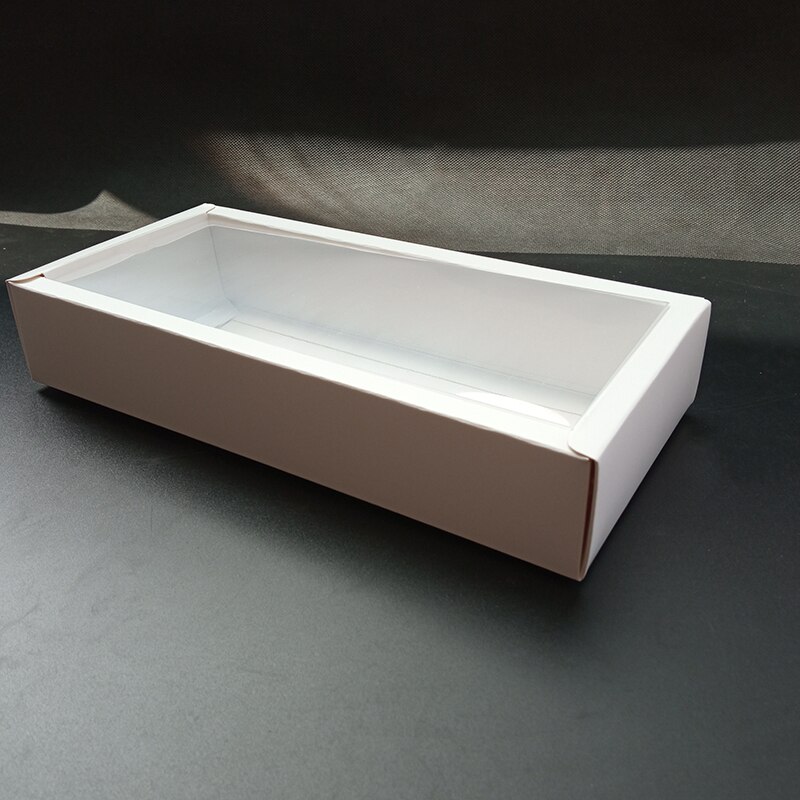 10pcs Rectangle Kraft Paper Box Folding With Transparent PVC Window Candy Box Christmas Decoration Package Box: White