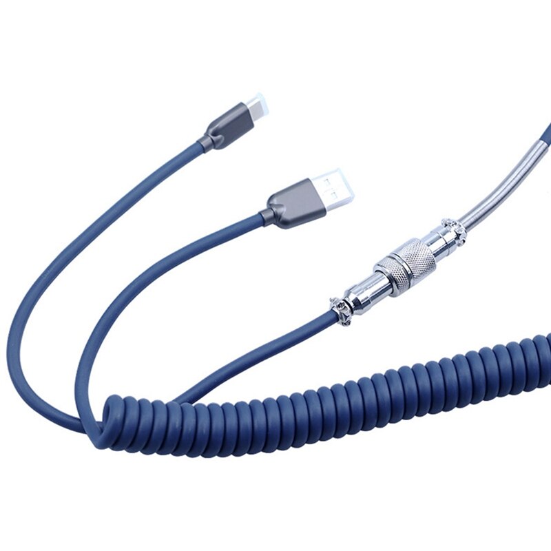 Coiled USB-C Cable - Detachable Aviator Connector - Mechanical Keyboard Cable for GH60 GK61 GK64
