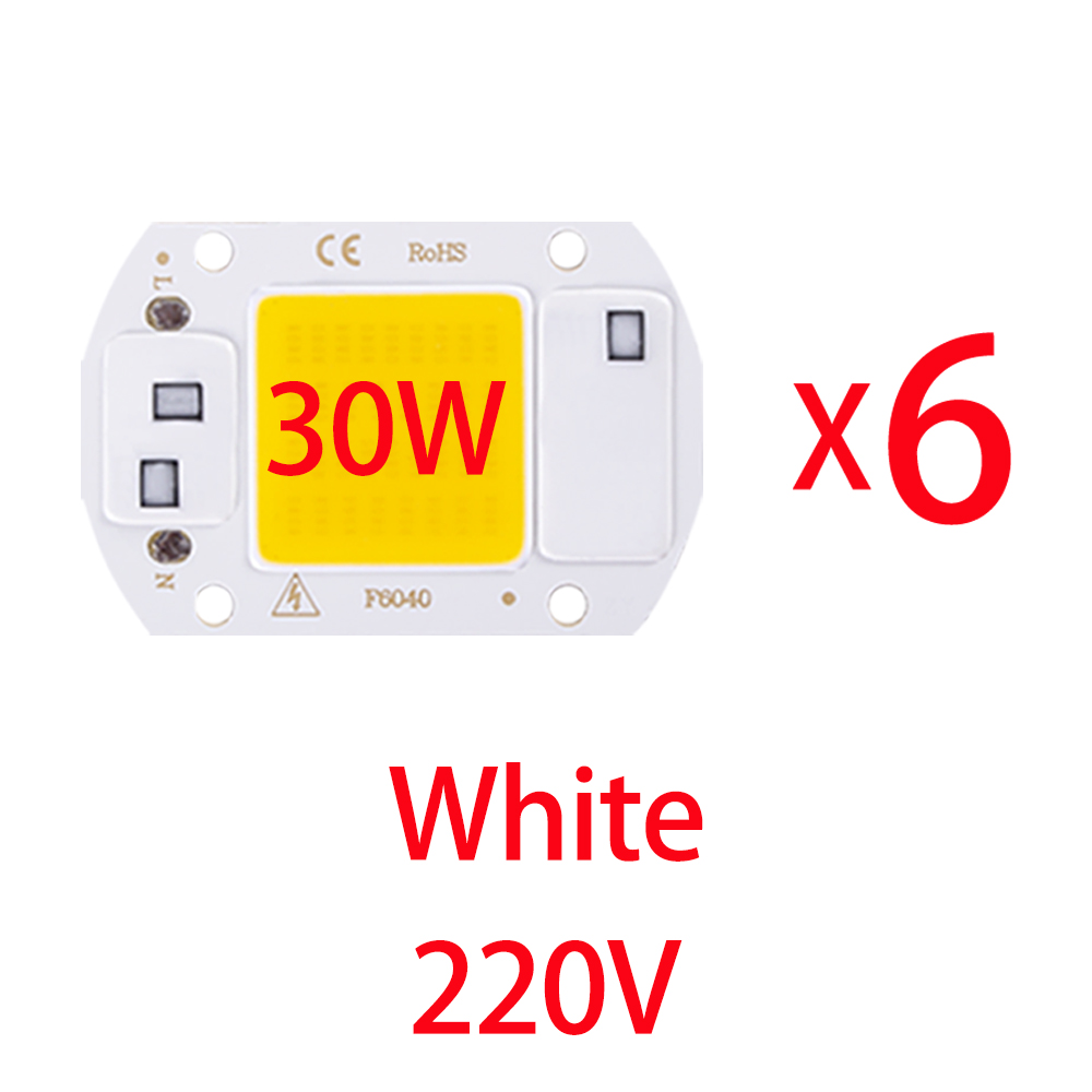 6Pcs 50W 30W 20W Led Chip Diodes Lamp Cob Chip 220V Led Lamp Kralen led Module Voor Flood Light Spotlight Diy Geen Behoefte Driver: 6pcs white light 30W