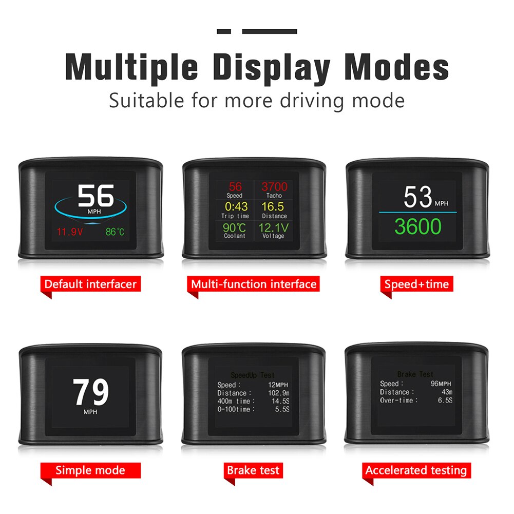 Car HUD OBD2 GPS Smart Display Speed Monitoring 9 Interface Digital Gauge Meter Turbo Brake Test OBD Scanner