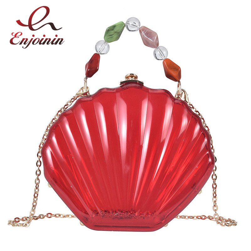 Bolso de mano de de plástico transparente con forma de concha para mujer, bandolera de boda, bolso de hombro con cadena