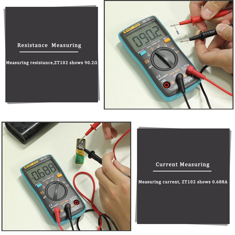 ZT100 ZT102 Ture RMS Digital Multimeter AC/DC Voltage Current Temperature Ohm Frequency Diode Resistance Capacitance Tester