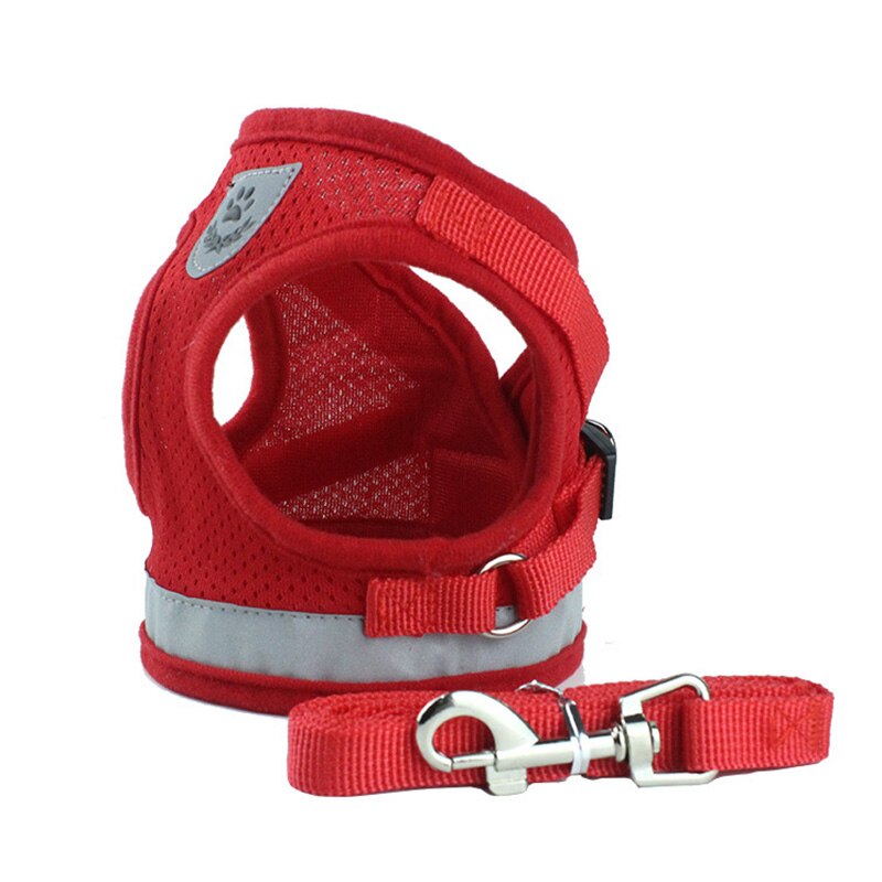 Reflecterende Franse Bulldog Pug Hond Vest Harness Lead Sets Ademend Huisdier Harnas voor Kleine Middelgrote Honden Puppy Cat Walking Leash: Red / XL