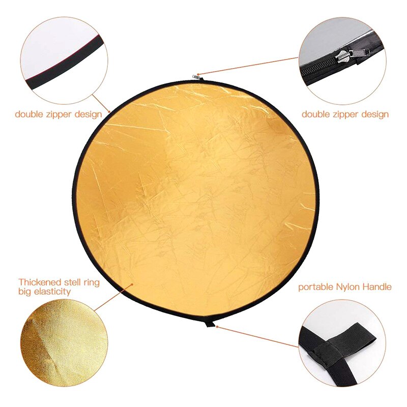 60cm ouro prata 2 em 1 luz multi disco dobrável refletir redonda fotografia refletor estúdio difusores foto acessórios