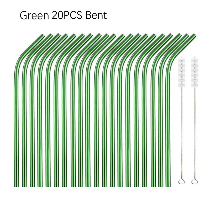 6*215Mm 10 Kleuren Milieuvriendelijke Herbruikbare Metalen Rietjes Set 304 Rvs Rietje Cocktail Party Favor Bar accessoire: Green Bent