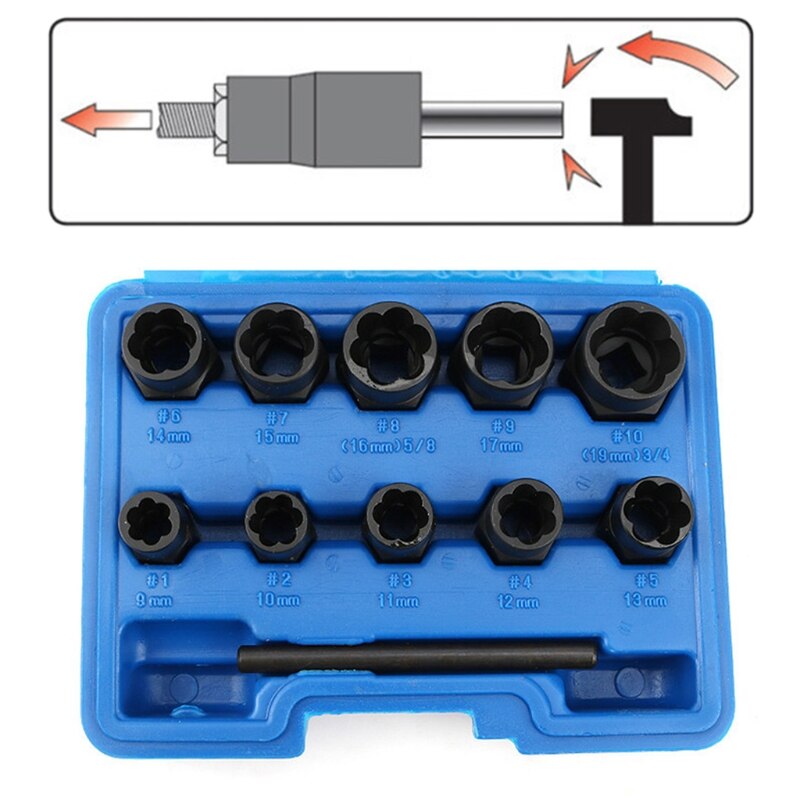 Impact Damaged Bolt Nut Screw Remover Extractor Socket Tool Kit Removal Set