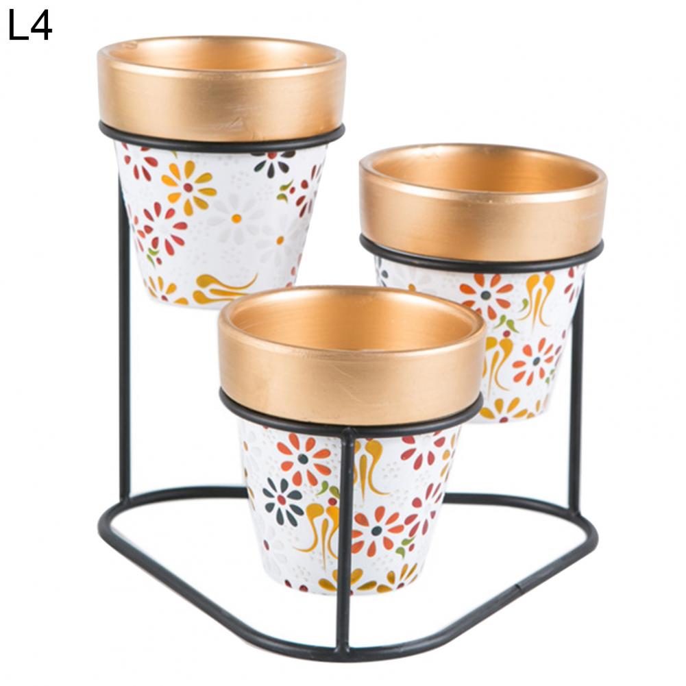 1 Set 3-Tier Shelf Flower Pot Portable Attractive Long Lasting Decorative Corrosion-resistant Plant Pot for Garden: L4