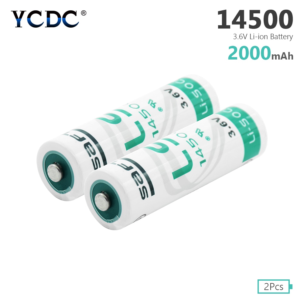2Pcs 3.6V 14500 2000mAh Li-SOCl2 ER14505 Lithium Batteries For PLC CNC Machine Alarms Memory Back-up Tollgate Tracking Systems