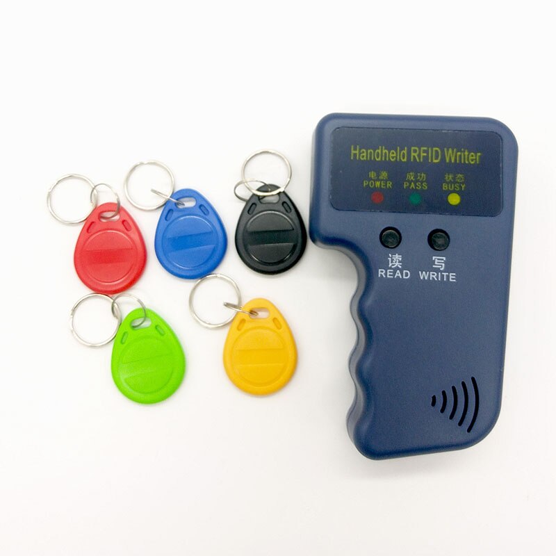 Lector portátil de 125KHz EM4100 RFID para copiadora de tarjetas, duplicador, programador, lector + EM4305 T5577, RFID regrabable, etiquetas, llaveros, tarjetas: Writer Add 5 keys