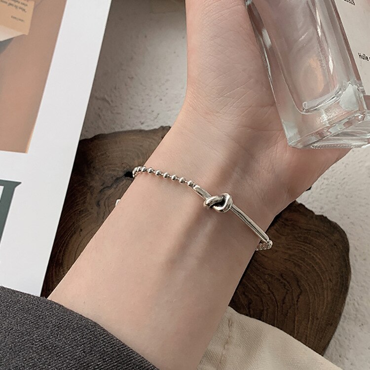 Vintage Knot 925 Sterling Silver Bracelet for Women Geometric Bead Chain Bracelet Party Jewelry S-B398