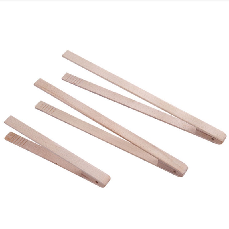 Pinza de madera Natural para comida, pinza práctica de haya, fácil agarre, sartén de postre, pinzas de cocina, pinza para ensalada, utensilio de cocina