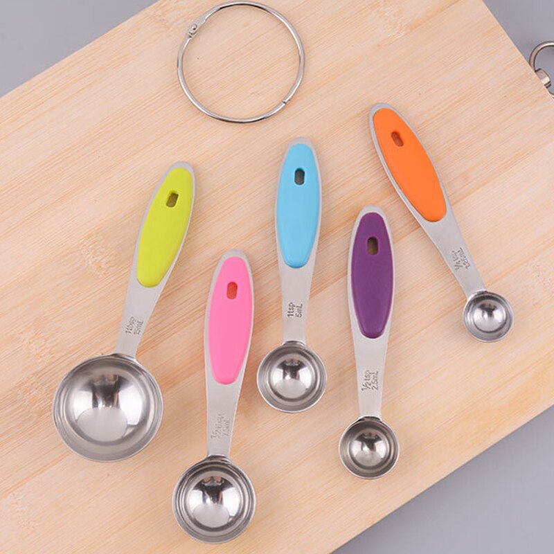 5 colors Stainless Steel Measuring Cups And Spoons Durable Kitchen Cooking Baking Measuring Tools With Silicone Handles
