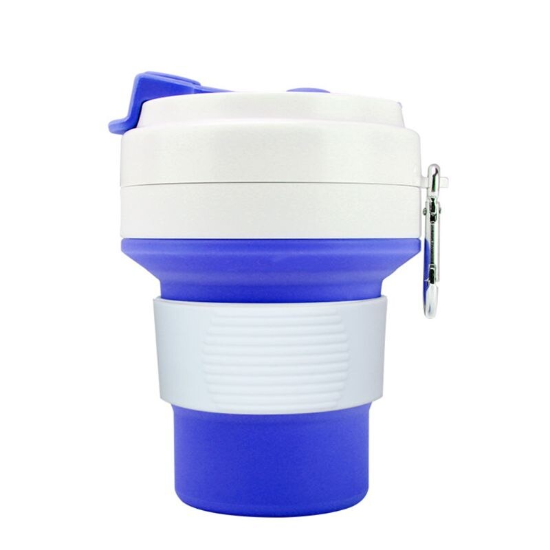 Siliconen opvouwbare reisbeker opvouwbare koffiemok drinkbeker met verstelbare inhoud lichtgewicht bpa voor reizen kamperen: Diepblauw