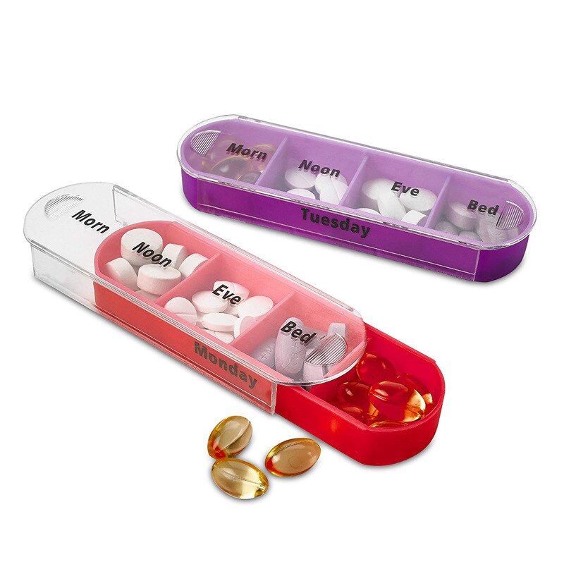 7 Days A Week /A Week 28 Compartments Portable Drawer Moisture-proof Plastic Pill Box Essential for Home Travel