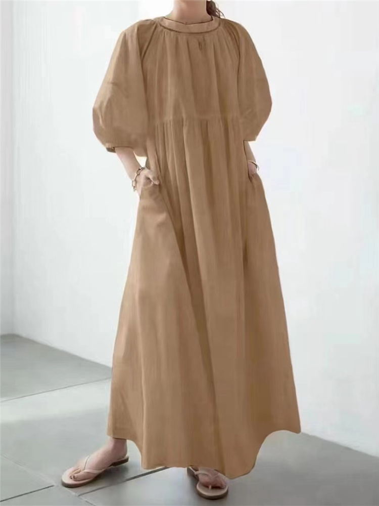 REALEFT 2023 nueva linterna manga camisas de mujer vestidos con cordones sólido Casual suelto recto vestidos largos mujer primavera otoño