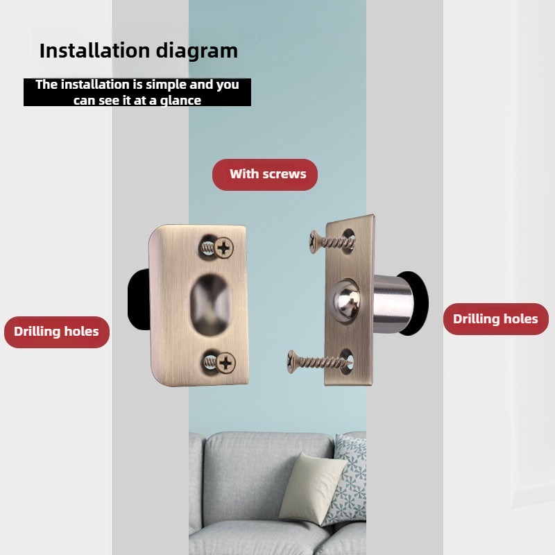 1Set Stainless steel Closet Door Ball Catch with Screw Cabinet Gate Spring Roller Ball Door Latch Set Door Stopper Furniture