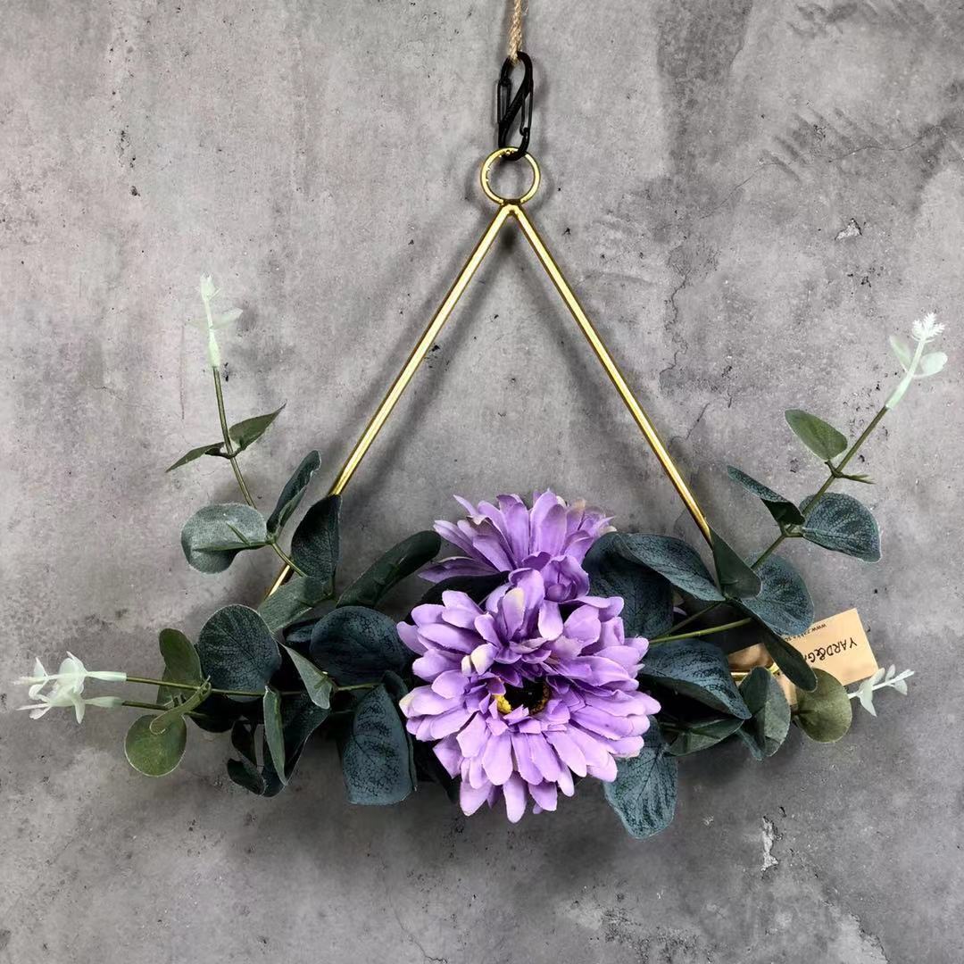 Cilected Geometric Metal Garland Home Hanging Artificial Rose Flower Ring Holder Wall Hoop Wreath Wall Hanging Decoration: A067R12