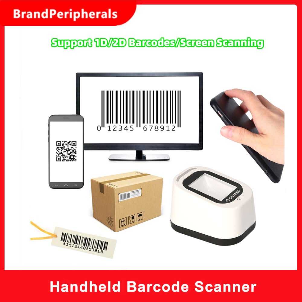 Omnidrectional Desktop Hands-free 1D 2D QR Barcode Scanner USB Wired Bar Code Reader Large Scanning Window Continuous Scan