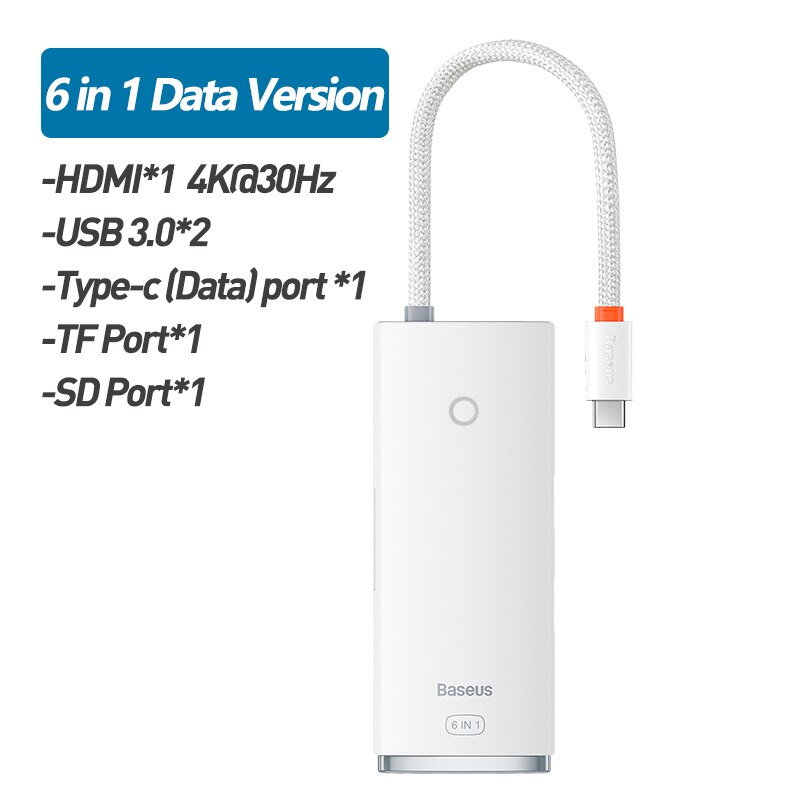 Baseus – HUB USB type-c vers HDMI 4K, adaptateur USB 3.0 PD 6 en 1, Station d'accueil pour MacBook Pro Air: 6 in 1 Data White