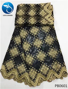 LIULANZHI negro riche getzner brode getzner riche tela de algodón tela bazin africano tissu con cuentas con 2 yardas de encaje neto PB06: PB0601