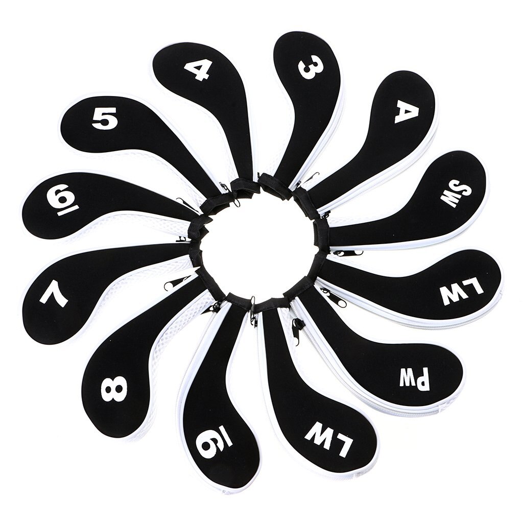 Number Print Golf Club Irons Covers Zippered Driver Head Cover with Long Neck-Set Of 12