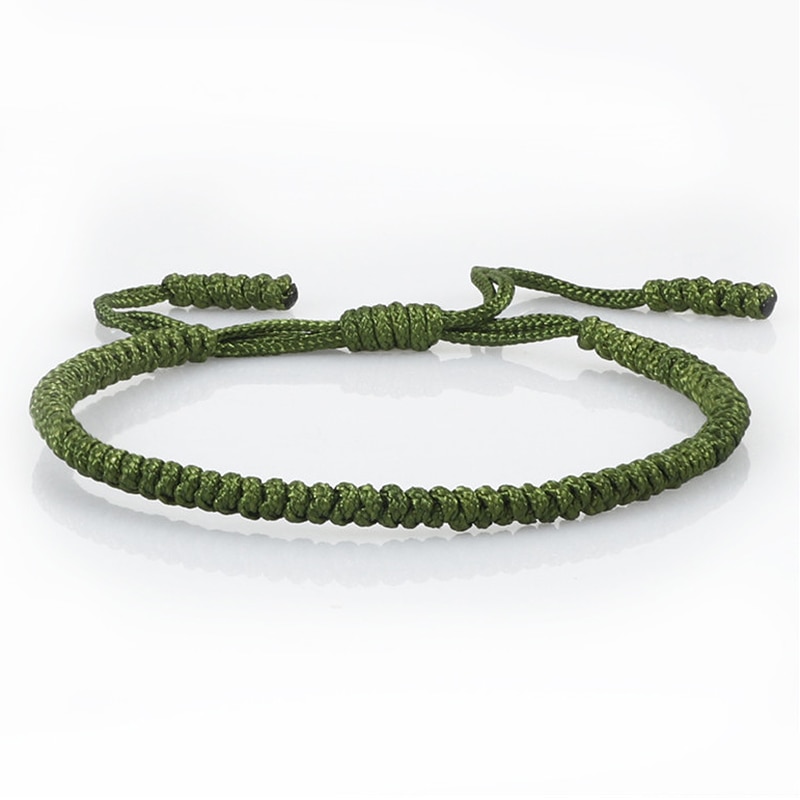 Pulsera budista tibetana para hombre y mujer, brazalete ajustable con nudo de cuerda verde hecho a mano, joyería hecha a mano