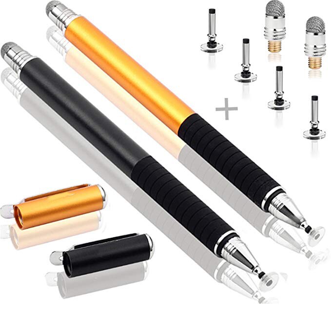 Universal fiber stylus 2 in 1 disk stylus pen mesh fiber tip serie præcision touch screen penne til alle kapacitive berøringsskærme: 1 balck 1 guld