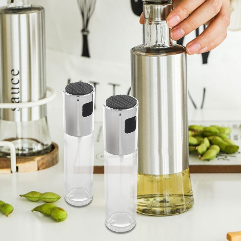 2PCS/Set Glass Oil Spray Bottle Pump Kitchen Olive Oil Sprayer Stainless Steel Oil Pot Bottle Oil Dispenser Gadget Cooking T