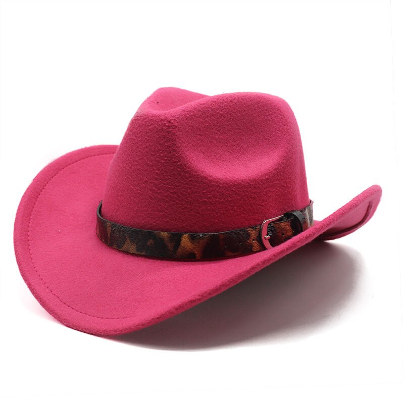 Winter Retro Fedora Hoed Voor Vrouwen Mannen Western Cowboyhoed Paardensport Cowgirl Cap Stijve Breed Brimw Ster Lederen Band: Rose Pink