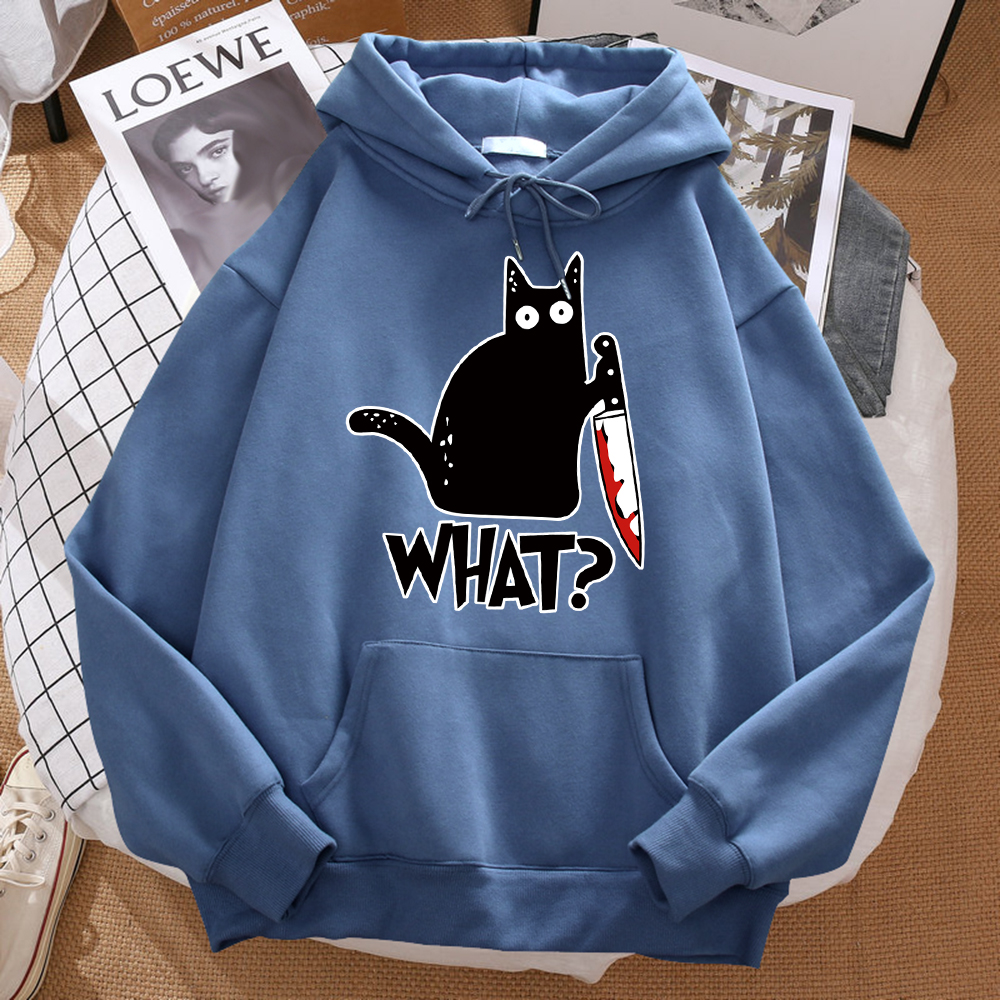 Que lindo pequeño gato negro sosteniendo un cuchillo hombres Sudadera con capucha calle polar Sudadera con capucha Hipster otoño sudadera Hip Hop ropa mujer