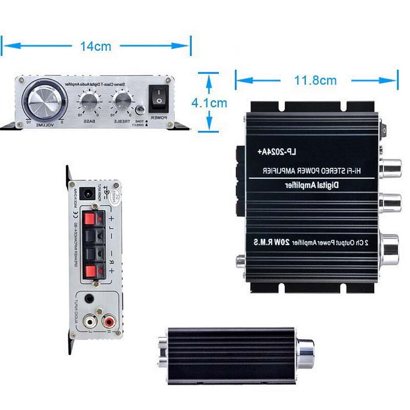 LP-2024A + hi-fi amplificador de potência do carro amplificador estéreo digital 2*20 w 2ch saída potência casa amplificador 12 v