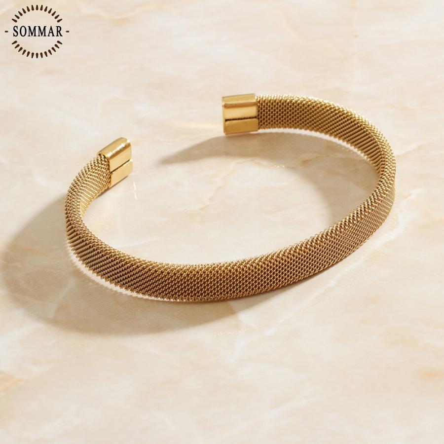 SOMMAR-pulsera de oro con de para mujer, brazalete Retro de malla, accesorios de pulsera de boda: Default Title