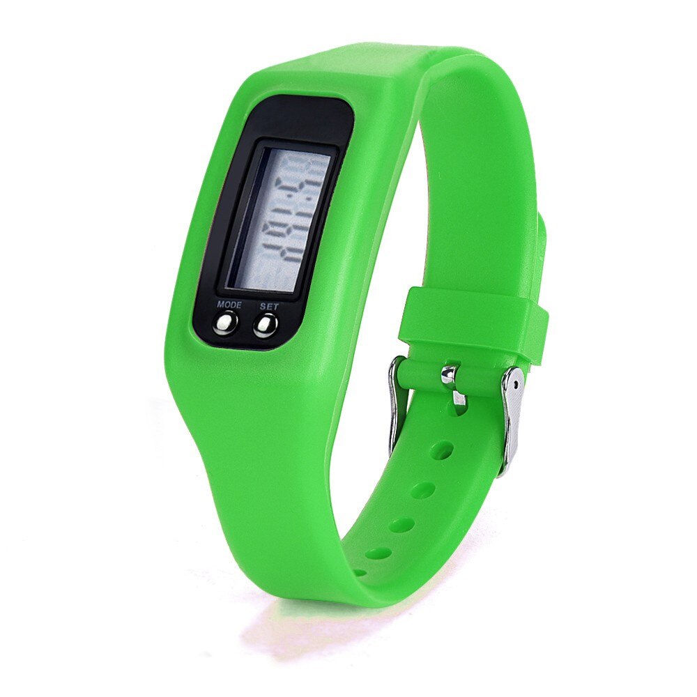 Children Silicone Digital LCD Pedometer Distance Calories Counter Sport Watch: Green