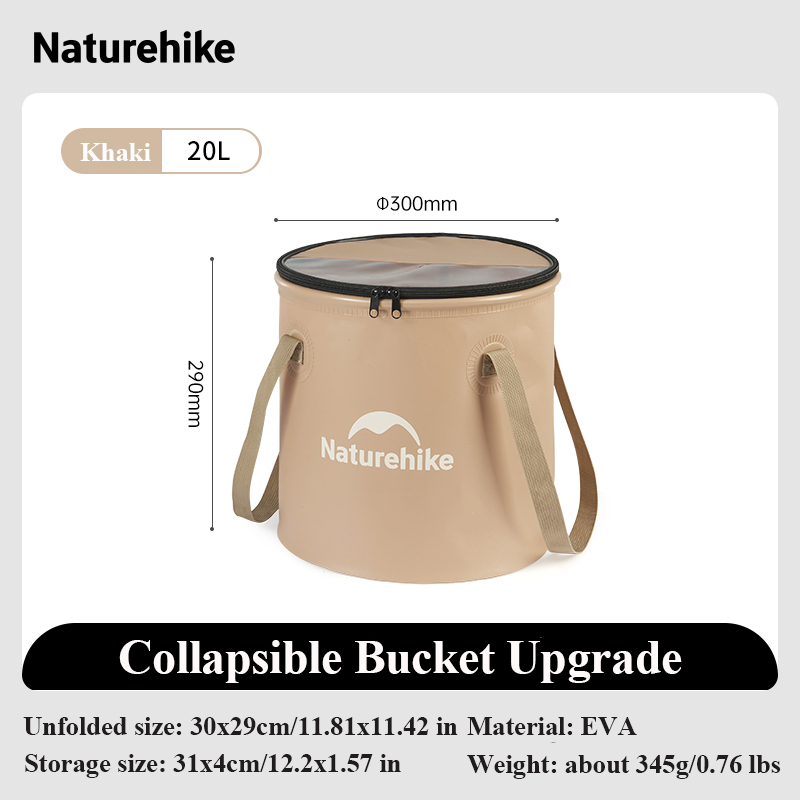 Naturehike hopfällbar hink 10l 20l utomhus bärbar hopfällbar hink eva livsmedelsklassad hink picknick grill camping vattenhink: Brun