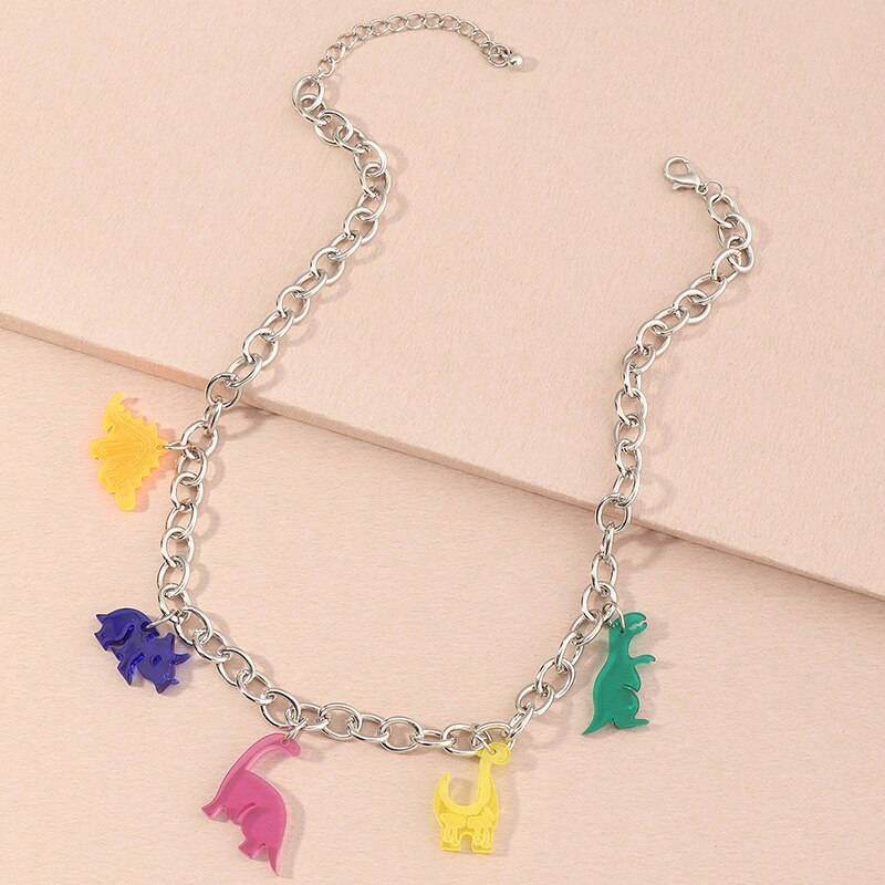 Animals Dinosaur Acrylic Charms Pendant Necklace Jewelry for Women Girls Party Birthday Clavicle Chain Necklace Jewelry