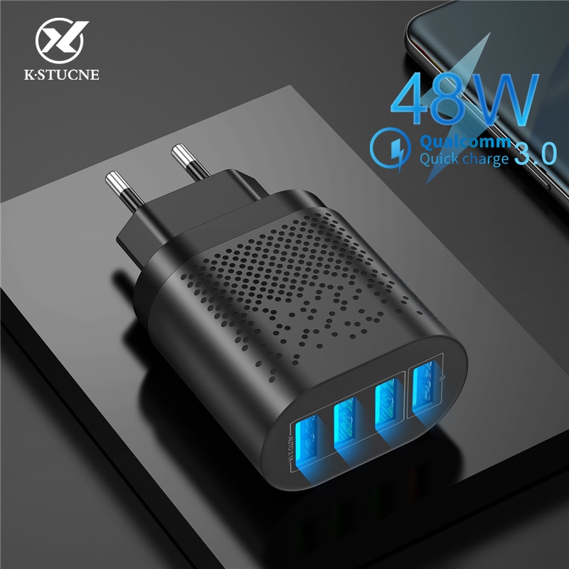 KSTUCNE 48W 4 Ports LED Quick Charge 3.0 USB Charger Fast Charging Wall Charger Adapter For Samsung Xiaomi Mobile Phone Charger