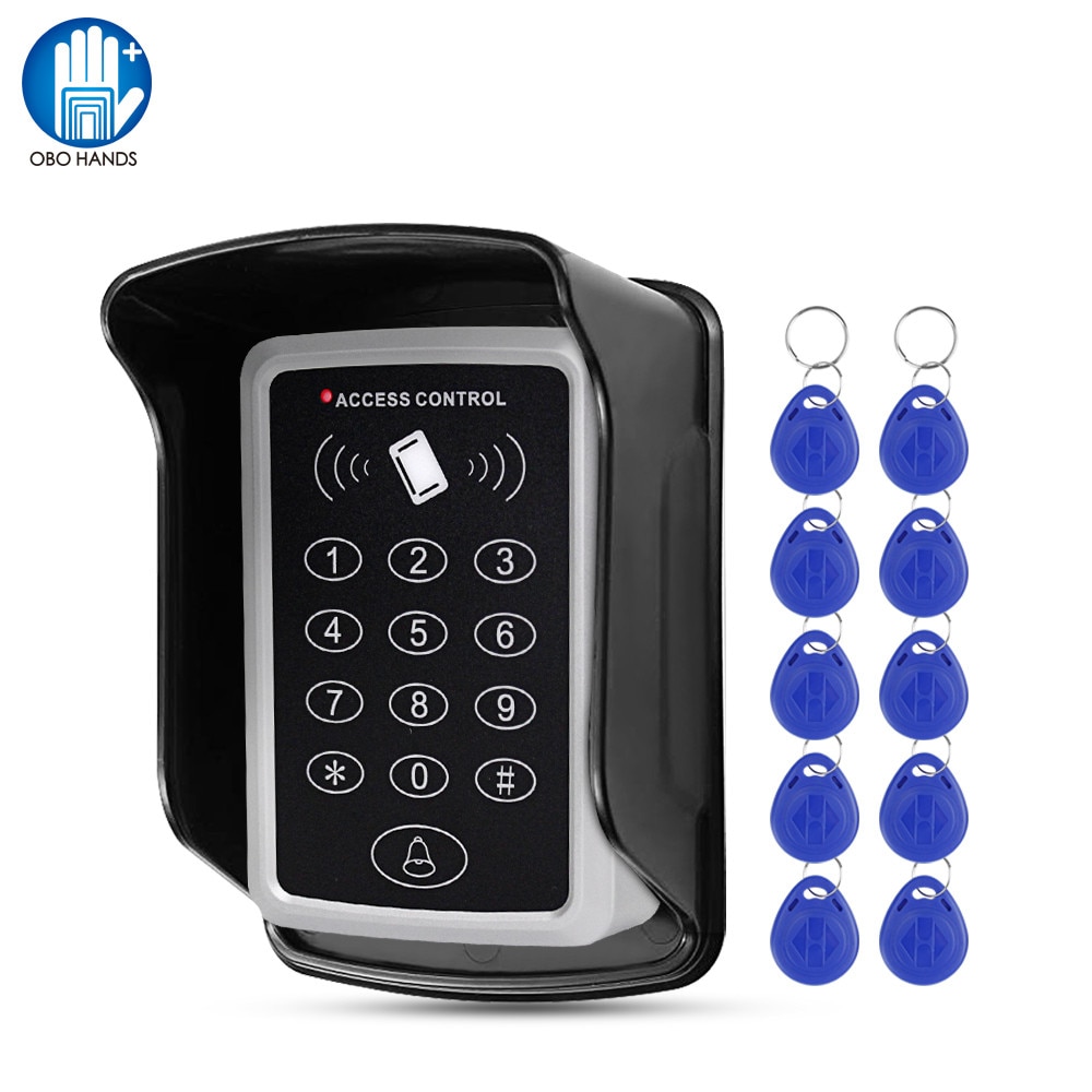 RFID 125KHz Access Control Keypad Standalone Access Controller with Waterproof Cover Case+10pcs Keyfobs RFID Cards