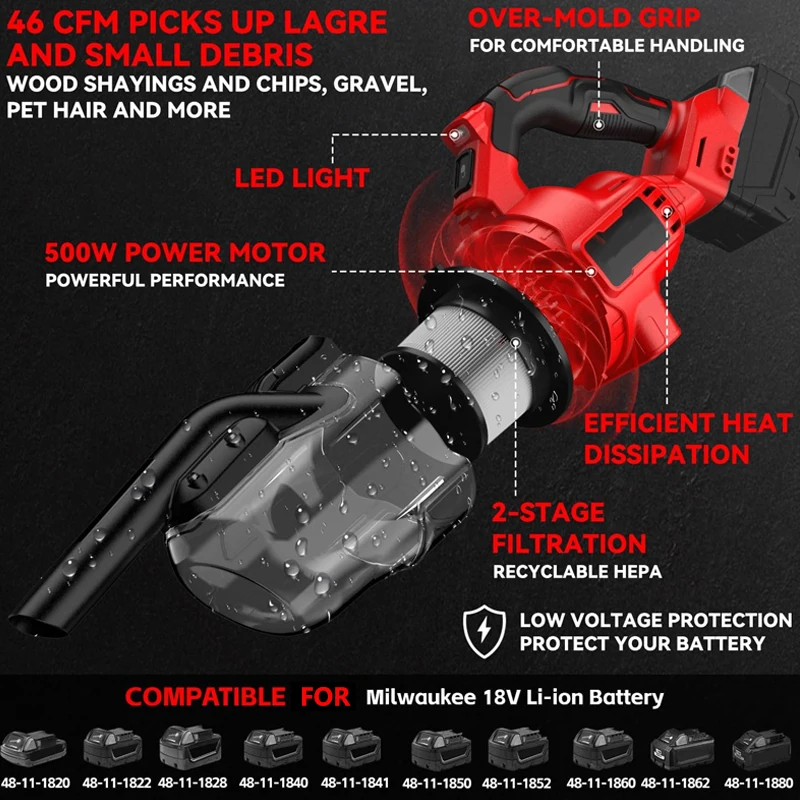 För milwaukee led sladdlös elektrisk dammsugare 5 in 1 bärbart hemmabruk industriellt rengöringsverktyg för milwaukee 18v batteri