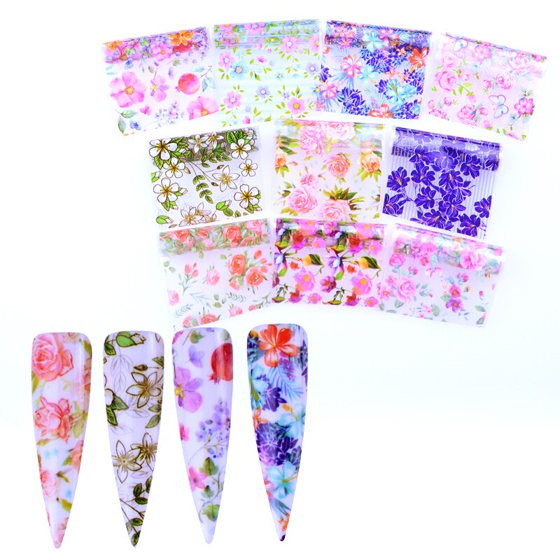 10pcs Nail Foil Polish Stickers Mix Flower Leopard Transfer Foil Nails Decal Sliders For Nail Art Decoration Xmas Designs