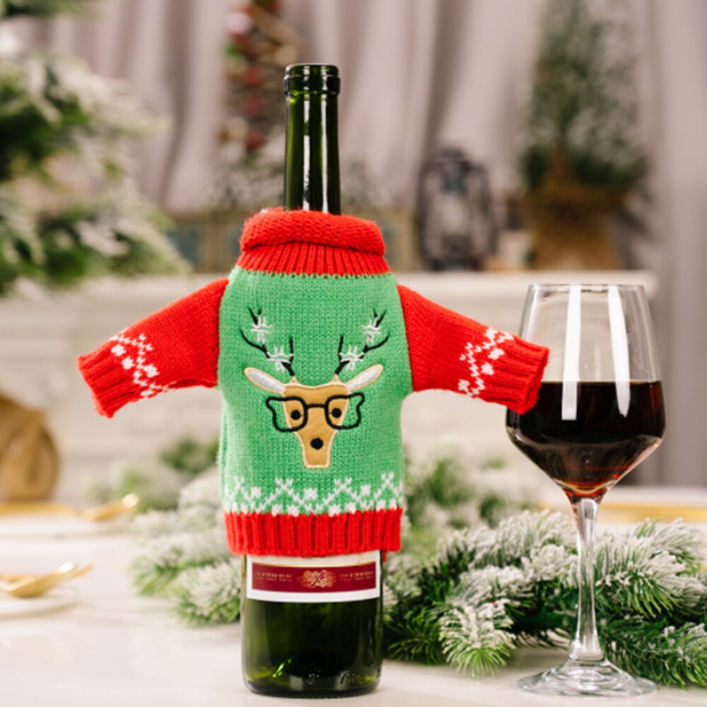 Kerst Gebreide Kleding Wijn Set Champagne Fles Cover Bag Wijnfles Tas Tafel Decoratie Kerst Decor: D