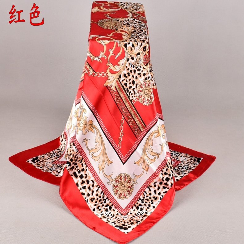 Hair Scarf for Women Floral Print Satin Shawl Silk Scarfs Female Neckerchief 90cmx90cm Square Shawls Scarves For Ladies: Red