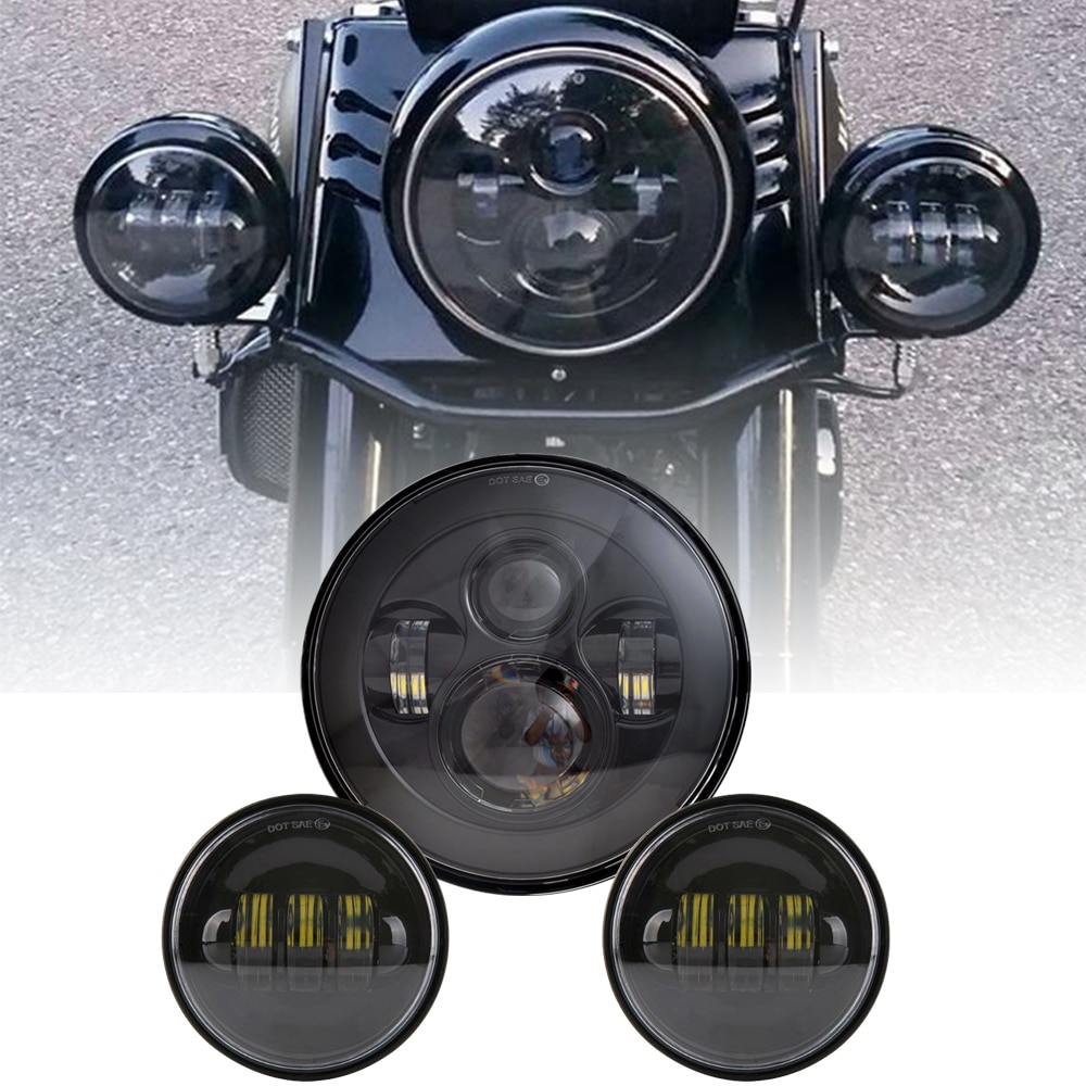 7Inch Ronde Led Koplampen + 4.5Inch Fog Passeren Lichten En Adapter Ring Voor Harley Touring Electra Glide Road king Street Glide