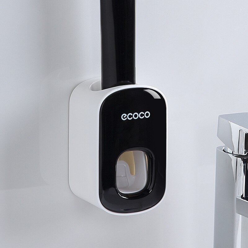 Soporte para cepillo de dientes multiusos, dispensador automático de pasta dental, estante de almacenamiento de maquillaje, juegos de accesorios de baño, artículos para el hogar: Black Squeezer