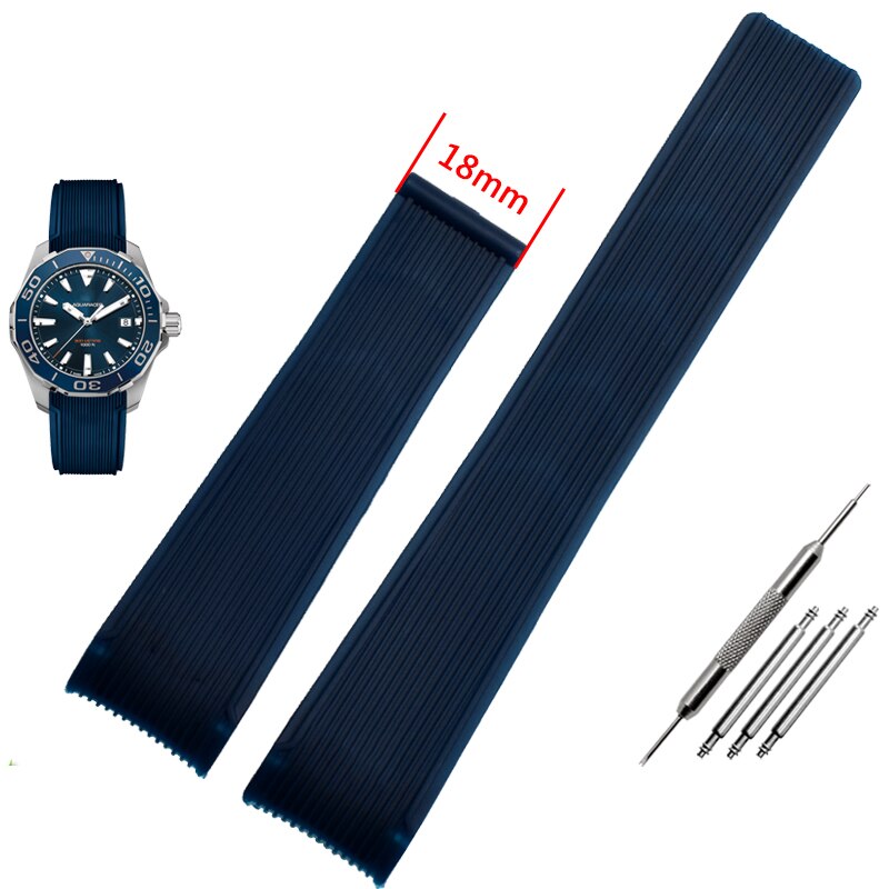Rubber watchband for TAG WAY201A/WAY211A 300|500 wrist strap 21mm 22mm Arc end black blue Watch Band with folding buckle: Blue no  clasp / 21mm