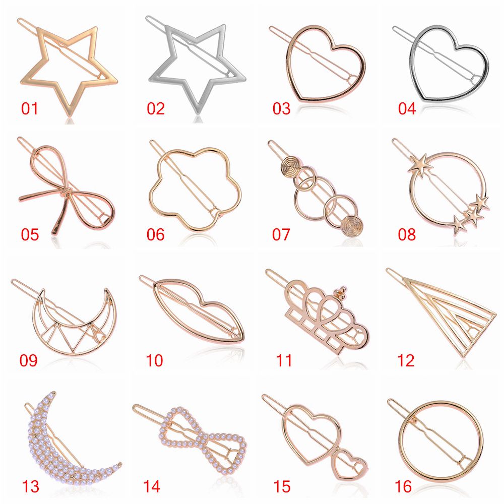 Horquillas de Metal a la para mujer, Clip para el cabello de pentculo Simple, horquilla de aleación geométrica, pasador de círculo de Luna, accesorios para el cabello para niñas