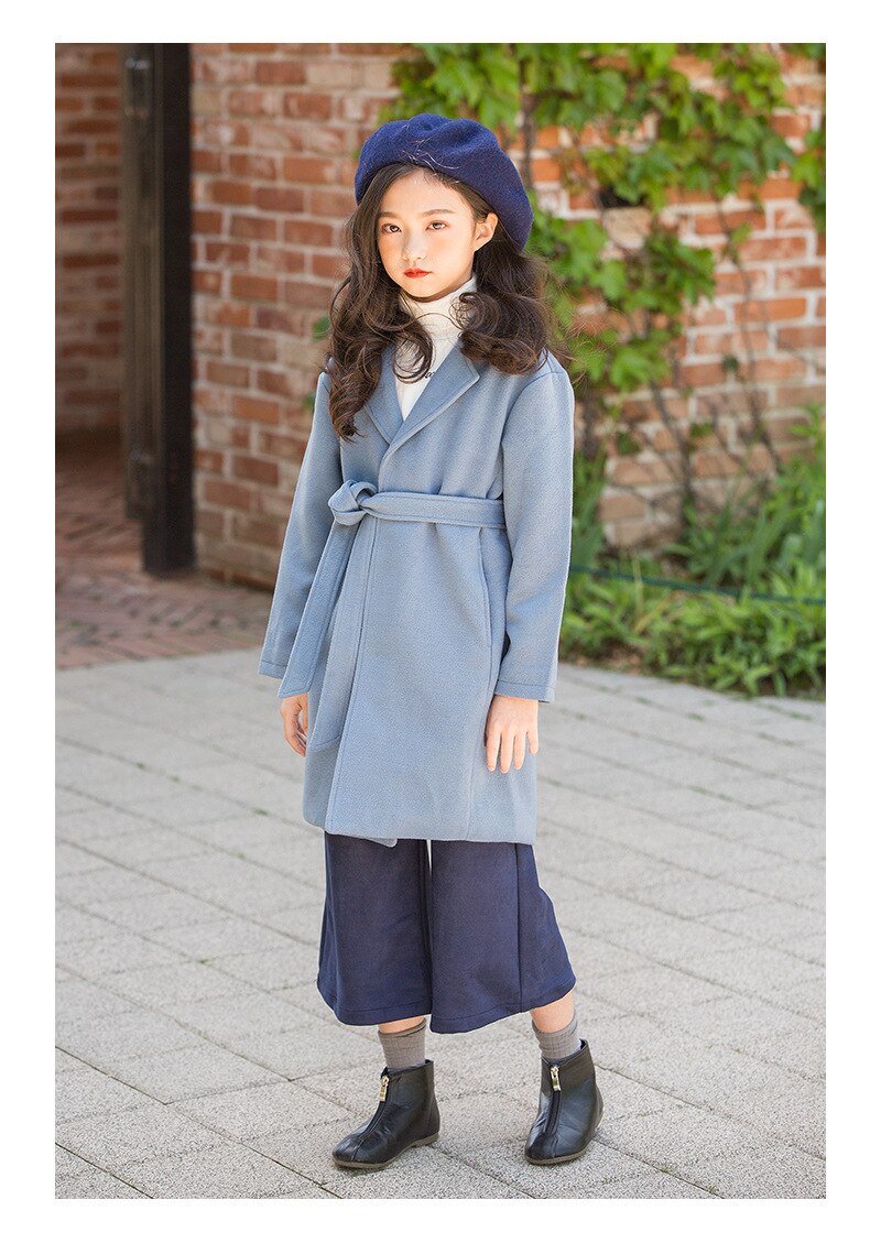 Manteau d'automne pour filles, manteau en tissu de laine, en laine de mouton, vêtements pour enfants de 7 à 15 ans,