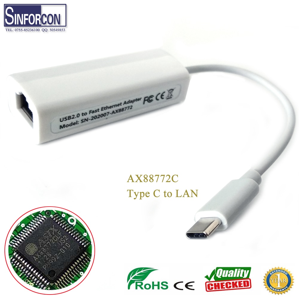 AX88772 Type C Naar Lan Kabel 100M Mobiele Ethernet Adapter Wit Kleur Gratis Driver