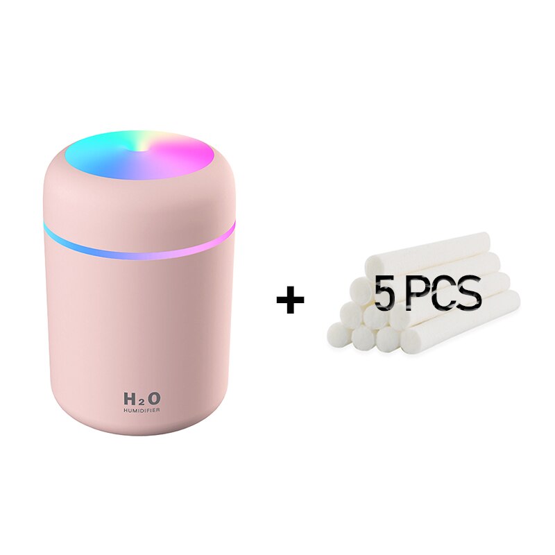 Humidificador portátil USB ultrasónico, taza colorida, difusor de Aroma, máquina de niebla, purificador de aire con luz para el coche y el hogar: 300ml Pink 5filters