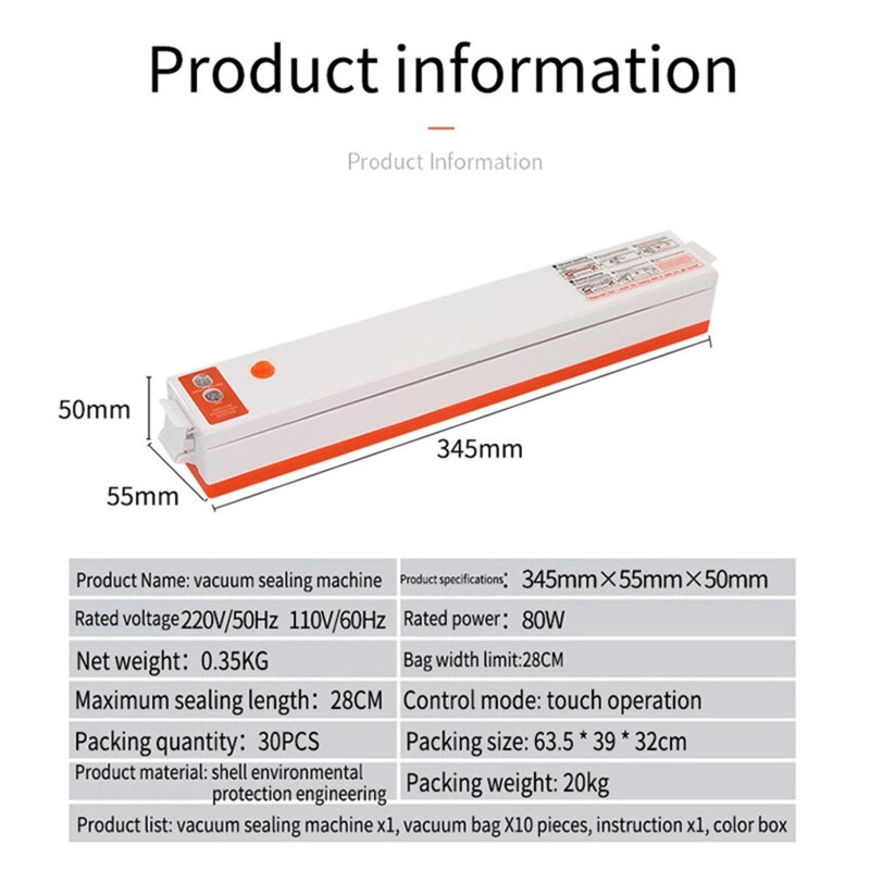Vacuum Food Packaging Commercial Food Saver Vacuum Sealer Seal a Meal Machine Foodsaver Sealing Kit EU Plug